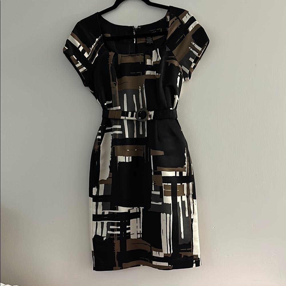 Apostrophe Black and Brown Abstract Mini Dress